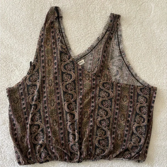 We The Free Black and Brown Embellished Cropped Tank Top - Picture 1 of 7